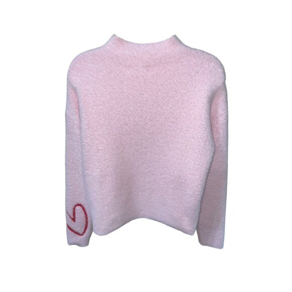 Rachel Zoe Pink Pullover Sweater With Red Hearts Print Mock Neck Womens Medium S - Picture 3 of 8